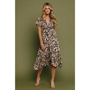NWT Womens BALTIC BORN Poppy Satin Midi Dress Animal Print Cutout Medium Party